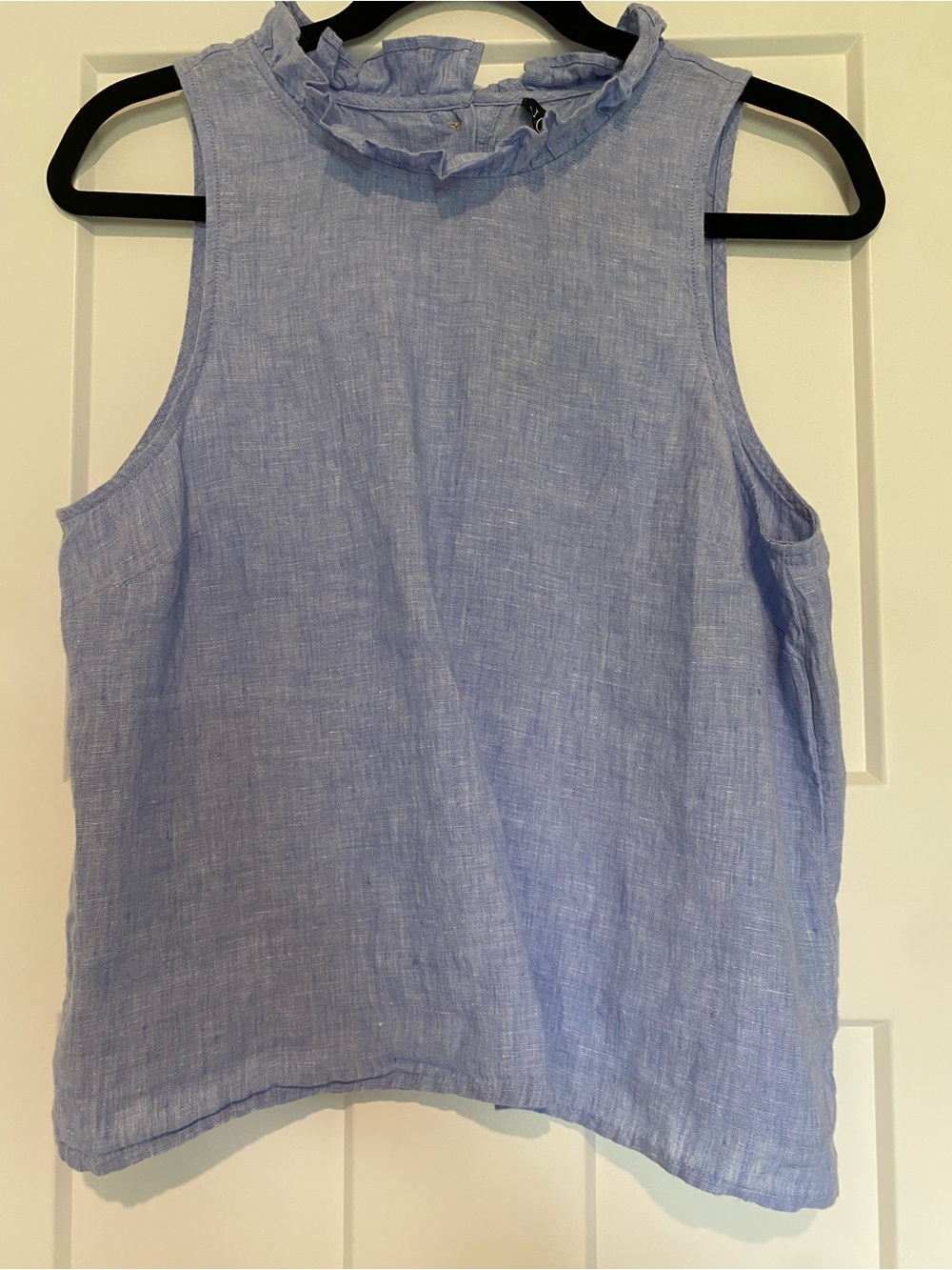 J. Crew Light Blue Sleeveless Ruffle Neck Linen Top Size Small NWT